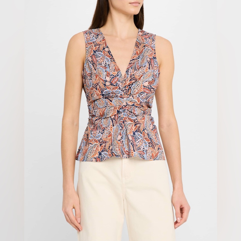 Veronica Beard Paisley Print Wrap Tank in Navy and Rust